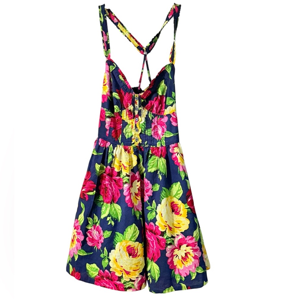 Abercrombie & Fitch‎ Short Bustier Sundress Navy Blue With Vibrant Floral Print